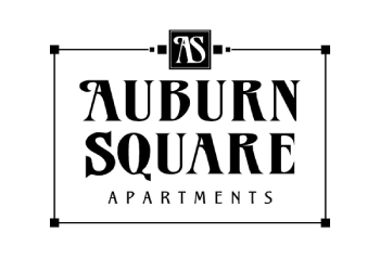 A black and white image of a logo for Auburn Square Apartments.